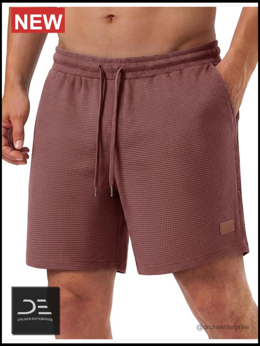 Men's 5" Waffle Elastic Waist Drawstring Shorts Moisture Wicking
